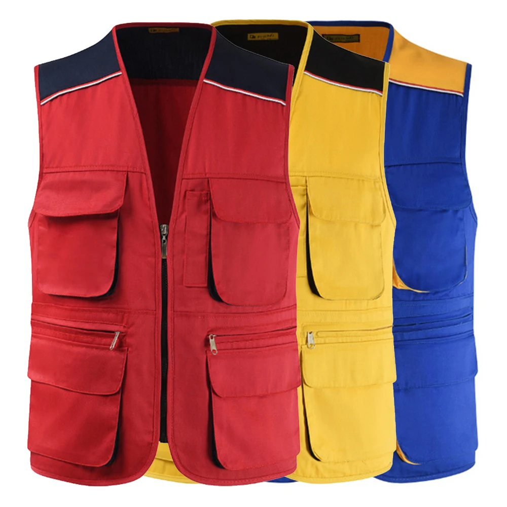 Mens Active Work Utility Waistcoat Fishing Vest Photography Work Multi-Pockets Outdoors Journalist's Vest Sleeveless Jackets