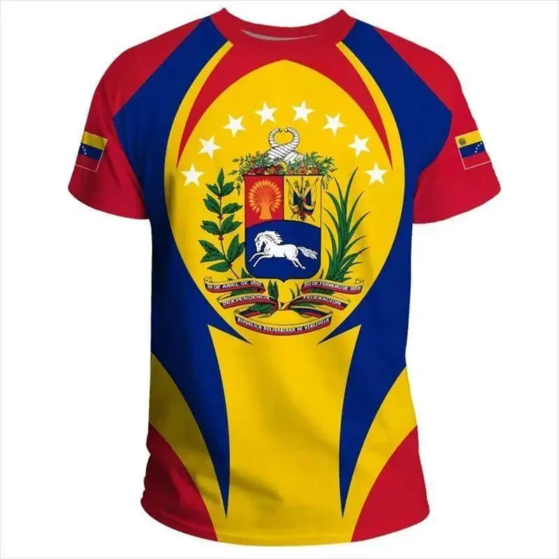 Venezuela Flag 3D Print T Shirt For Men Clothes Venezuelan National Emblem Graphic T Shirts Boy Sport T-Shirt Streetwear Kid Top