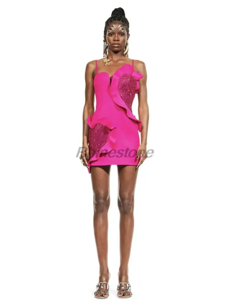 New Heart-shaped Hot Diamond Rose Pink Suspender Dress With Hot And Spicy Sweetheart Party Bandage Dress