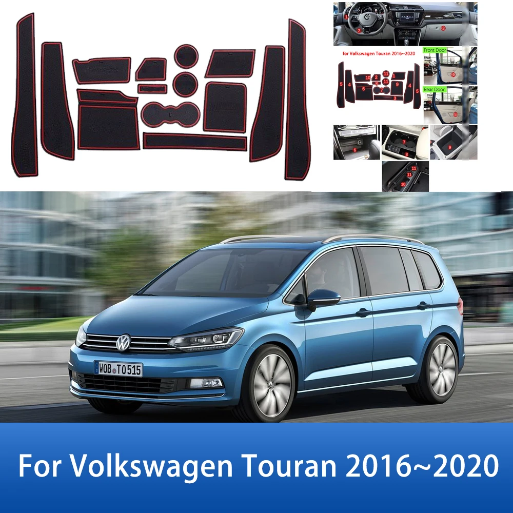 For Volkswagen VW Touran 5T Mk2 2016 2017 2018 2019 2020 Anti-Slip Rubber Cup Cushion Door Groove Mat Stickers Auto Accessories