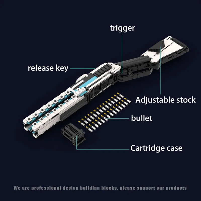 1600PCS Technical Double Barrel Shell Eject Shotgun Building Blocks MOC Gun Model Assemble Bricks Toys Birthday Gift For Adult