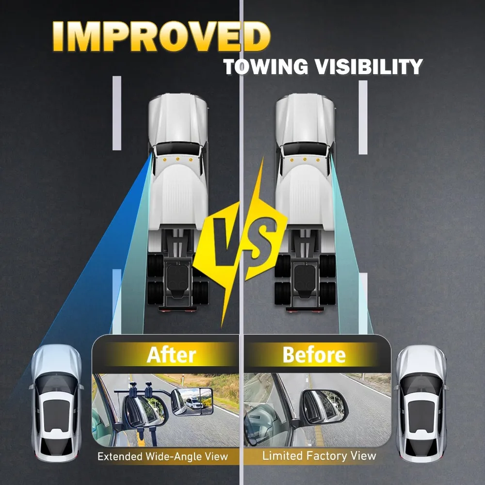 Universal Clip On Towing Mirrors Extensions 360 Degree Adjustable Rotation Extenders for Car Truck Trailer RV SUV 2 Pack