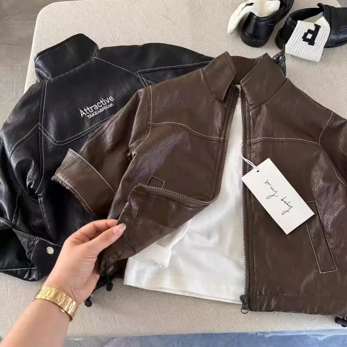 

Boys Leather Jackets 2026 Spring Autumn Embroidery Cardigan for Kids Children's Outerwear Casual Toddler Baby Coats Clothing