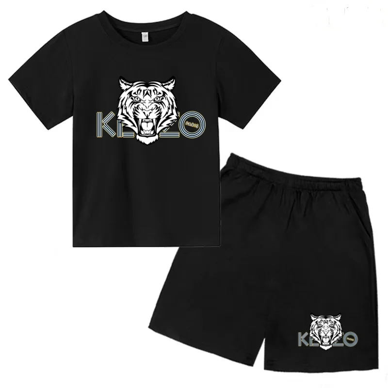 

Children Summer Clothes Tiger Print T-shirt 3-12Yrs Boys Girls Short-sleeved Top+Shorts Casual Brand Fashion Sports Set Clothing