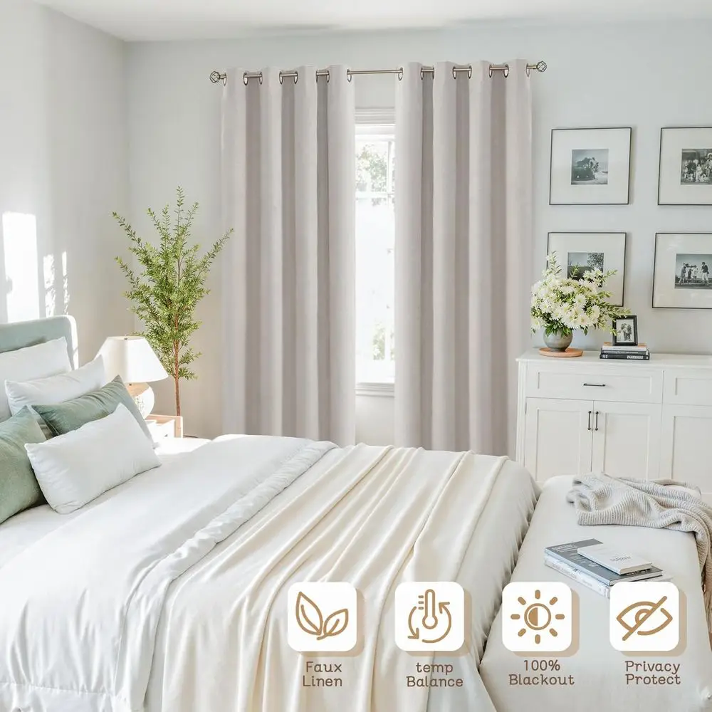 Linnen getextureerde 96-inch thermisch geïsoleerde havermout verduisteringsgordijnen, set met 2 panelen, 52x96 inch voor boerderijstijl