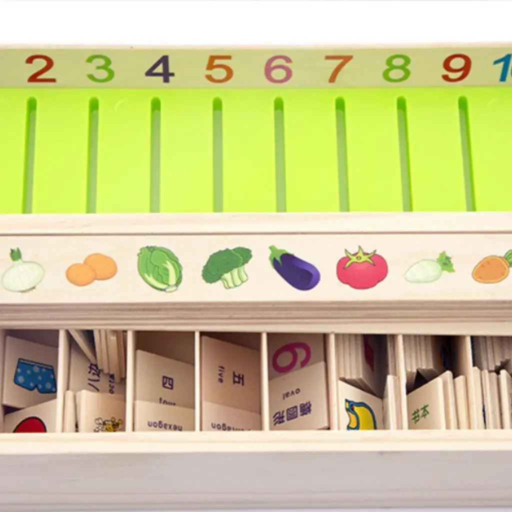 Set di giocattoli per smistamento in legno per bambini Ordina in numeri, vestiti, figure geometriche, verdura, frutta, animali, giocattoli, veicoli