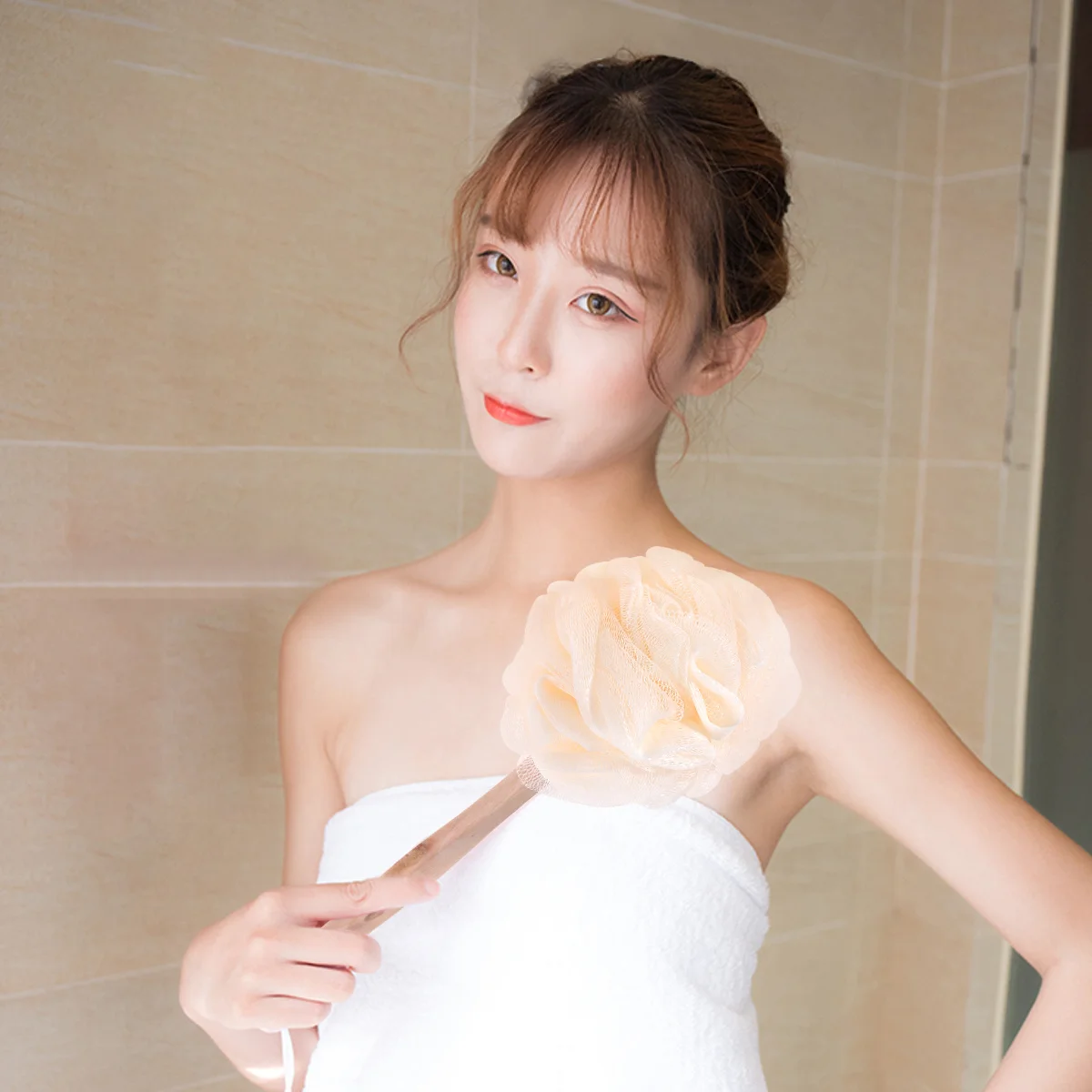 

Loofah Mesh Brush Long Handle Exfoliating Sponge Scrubber For Back Feet Bath Shower Body Care Smooth Deep Clean