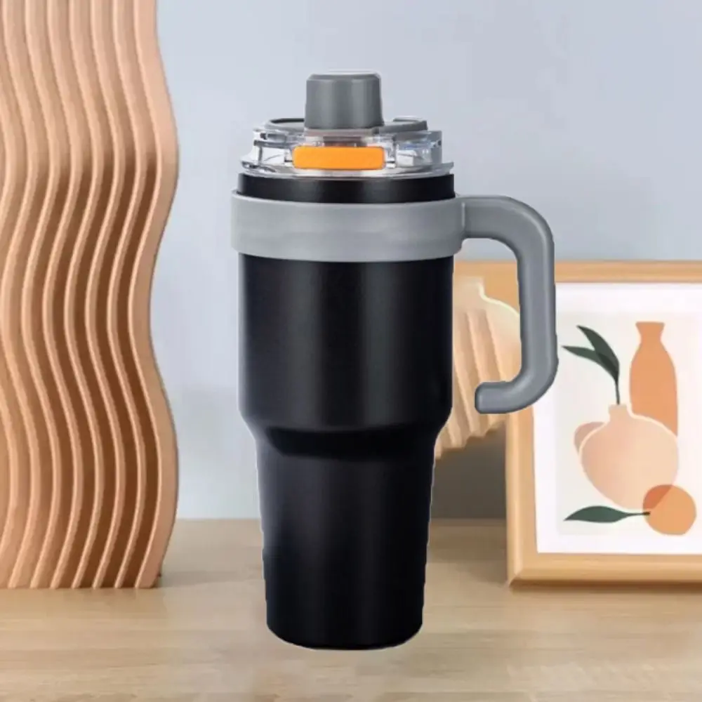 

Large Capacity Thermos Cup Ceramic Liner Straw Insulated Coffee Mug Double Walled Ceramic Coating Water Bottle Outdoor Camping