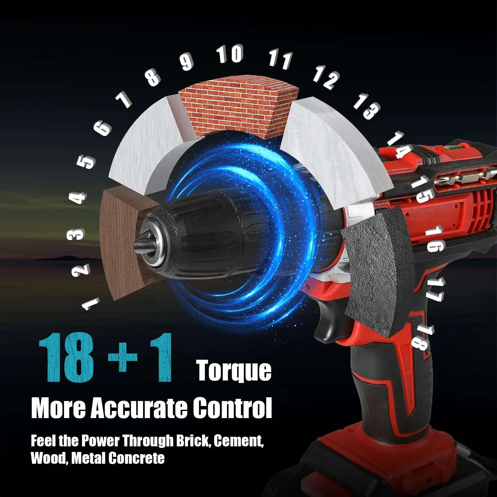 1500 دورة في الدقيقة تأثير الحفر 32N · m محرك الشاشة الكهربائية القابلة لإعادة الشحن بطارية مطرقة لاسلكية سائق 18 + 1 عزم الدوران إعداد الزيوت الكهربائية