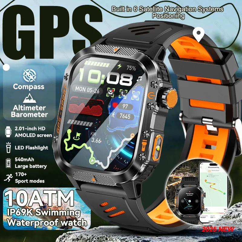

New Outdoor Precise GPS Smart Watch Compass Altimeter Flashlight Bluetooth Call 3ATM Waterproof Men Hiking Sports Smartwatch