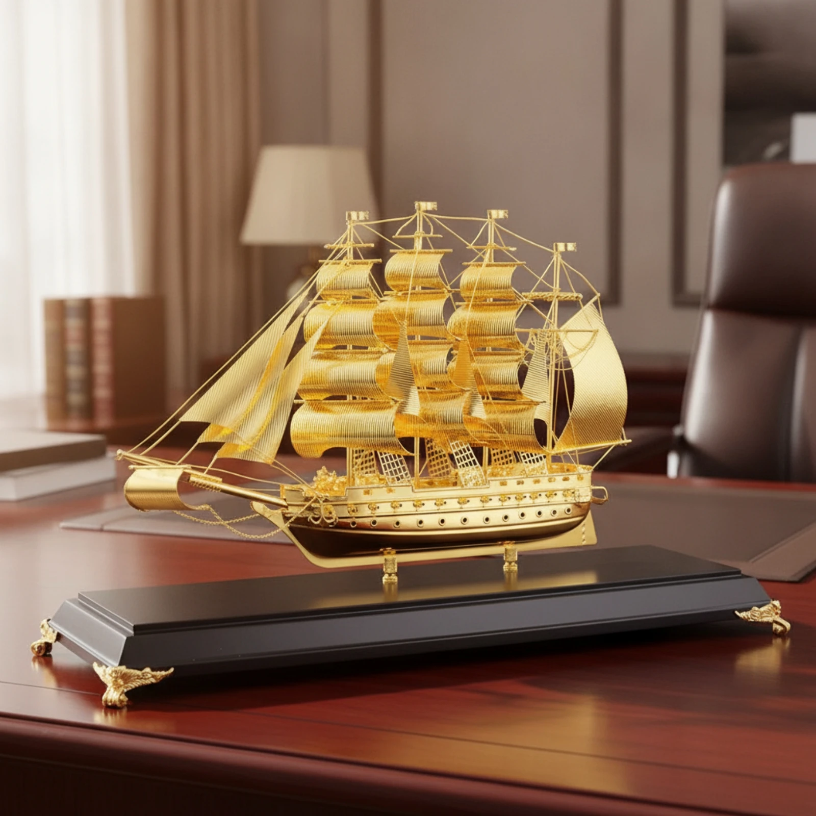 Sailboat Model Copper Sailboat Decor Model Ship with Base Coastal Miniature Sailing Boat Marine for Collectors, Desk, Office