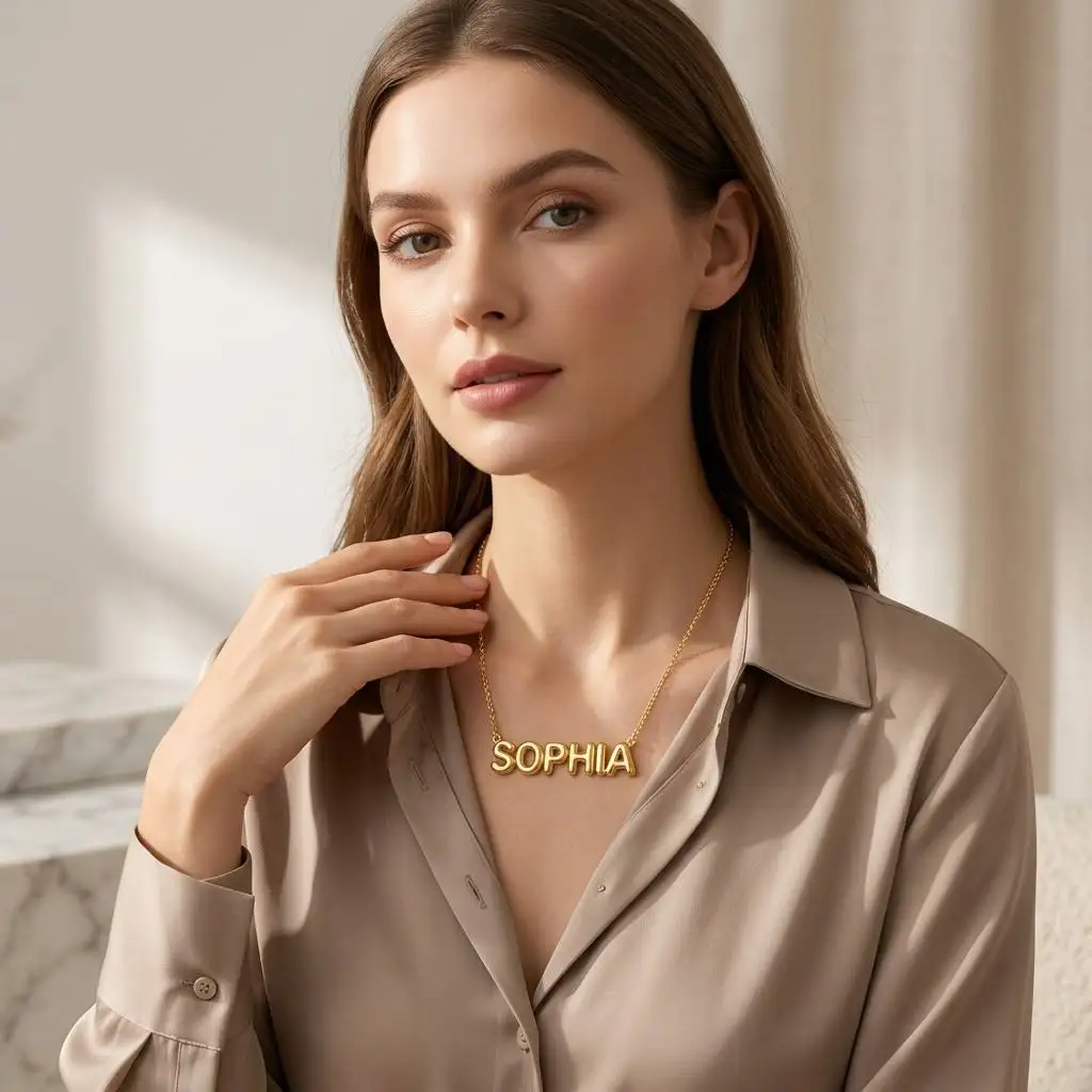 DOREMI Personalized 3D Bubble Letter Necklace Stainless Steel Initial Pendant Waterproof Gold Plated Jewelry Gift Necklace