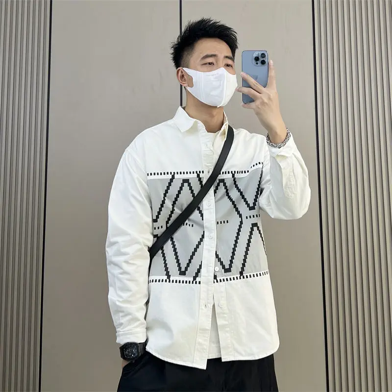 Spring Autumn New Fashion Turn-down Collar Long Sleeve Color Blocking Hip Hop Men's Clothing Japanese Style Loose Thin Shirts