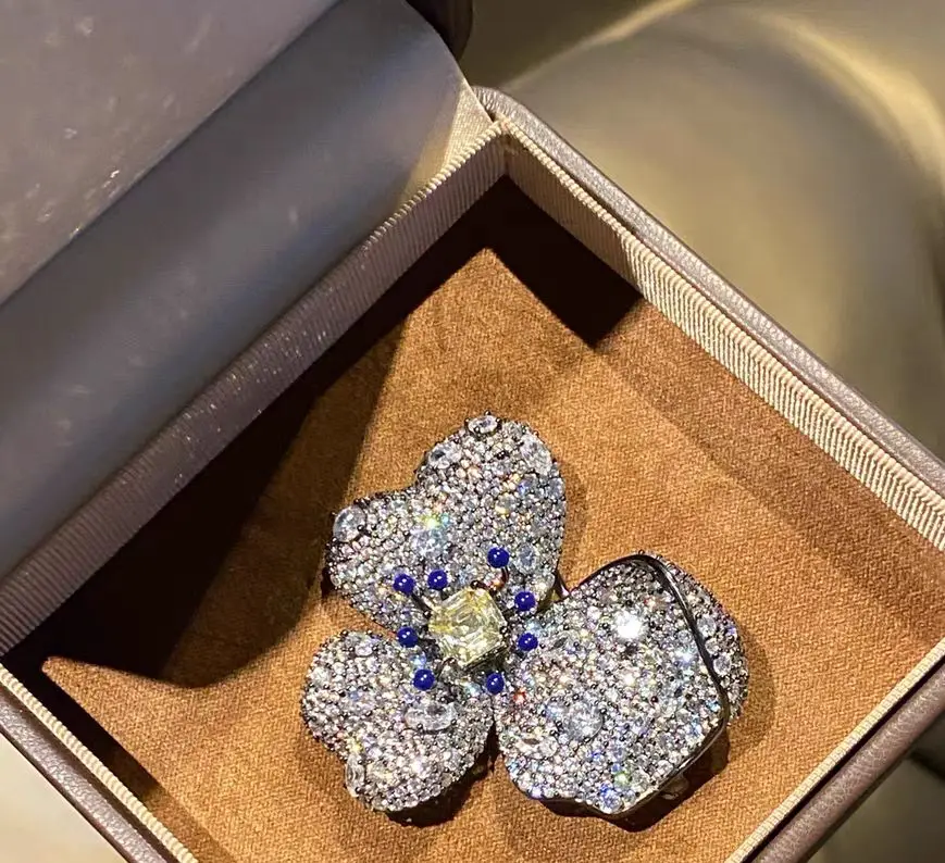 KQDANCE New Sparkling Lady's White BLack Flower Rings 925 Silver Zircon Yellow Blue Gemstone Jewelry Party Gifts