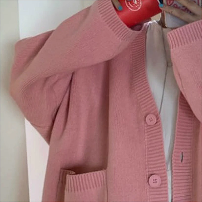 Cardigan Women Spring Vintage Lovely Fashion Korean Simple V-neck Ladies Knitwear Long Sleeve All-match Ins Fall Femme Sweaters