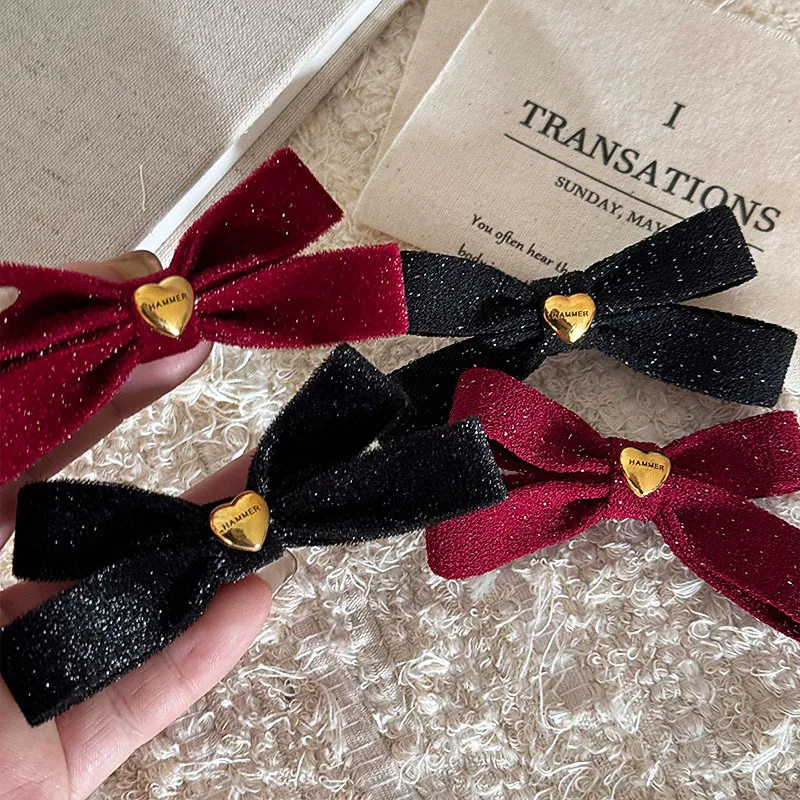 Twinkle Vintage Velvet Love Bow fermaglio per capelli ragazza carina fermaglio per capelli dolce frangia Clip copricapo accessori per capelli