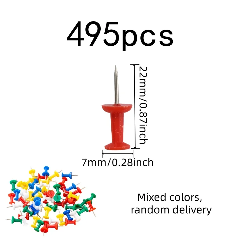 495 pcs Sharp Steel Pin Point I-Shape Map Pins, great for Paper Notice Fixing, Sturdy Bent Resistant, School Cork Board