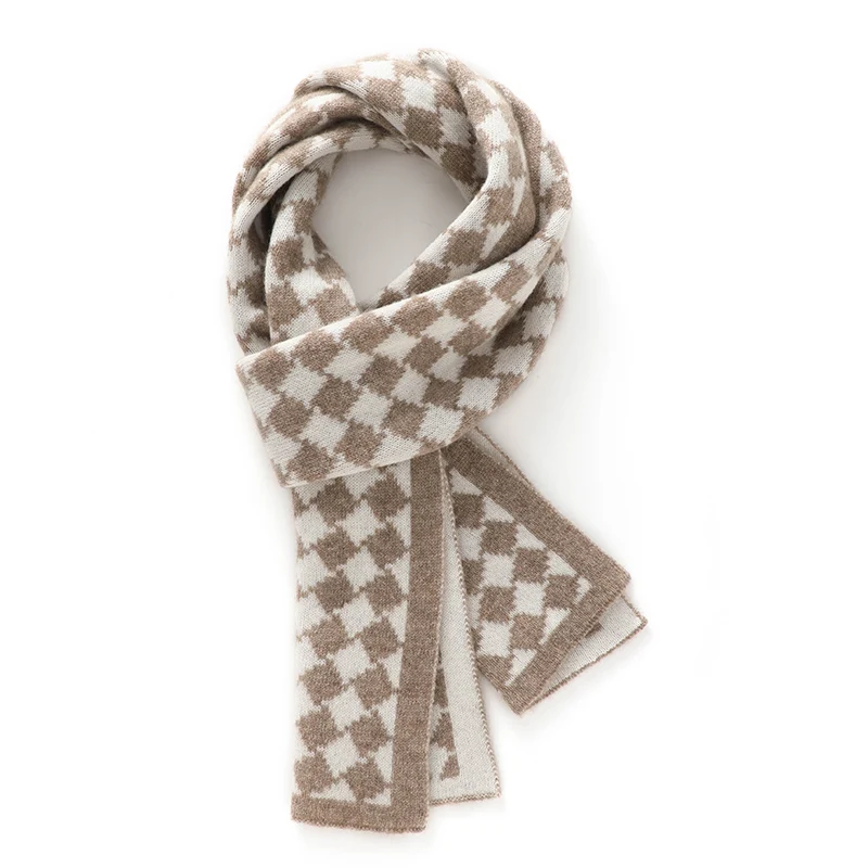 Autumn and Winter Korean Style Chessboard Plaid Pattern 35% Cashmere Knitted Women\'s Scarf Comfortable Warm Scarf