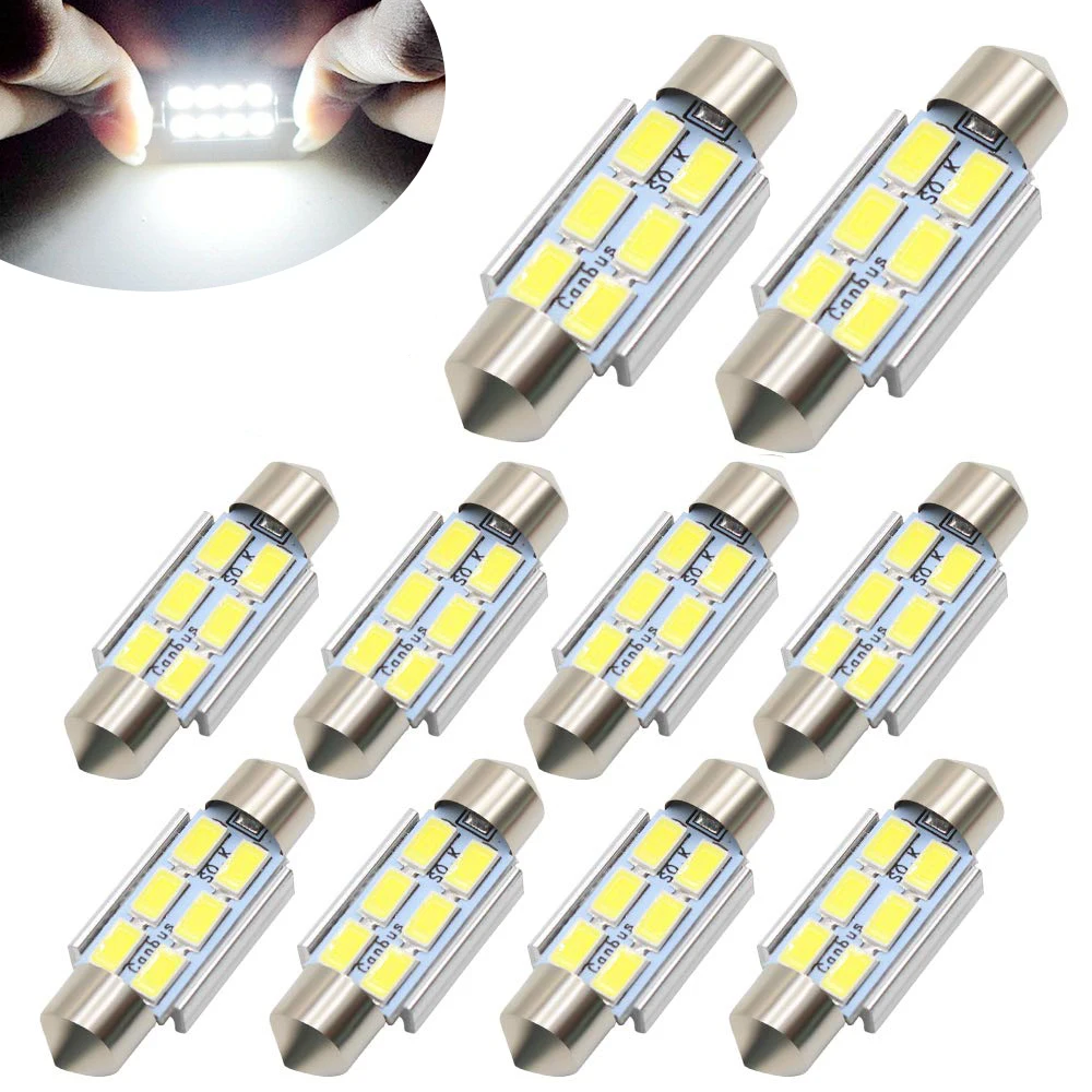 10Pcs Canbus C5W Error Free Led Bulbs 6-SMD 5050  31/36/3941mm Car Interior Light Bulbs 6000K White Light