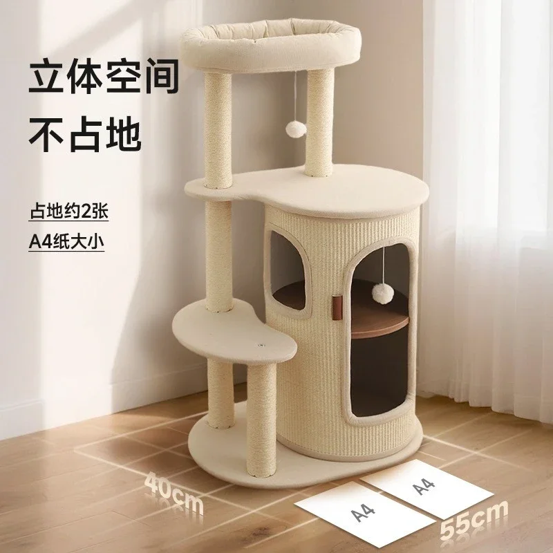 Solid wood cat nest, cat scratching board integrated climbing frame, multi-layer small apartment shelf