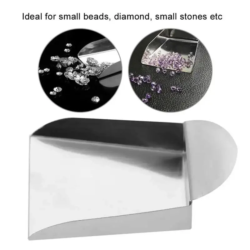 Jewelry Shovel Jewelry Scoop for Pearls Gemstones Diamond Beads Scoop Steel Otolith Shovel Tools with Plate Handle Jewelry Tools