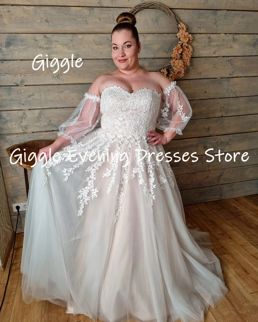 Giggle Sexy Sweetheart Neckline Detachable Sleeves Appliques Elegant and Pretty Women Wedding Dresses A-line Bride Dresses