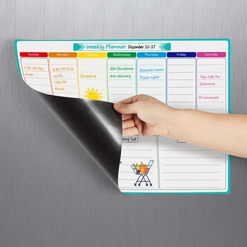 A3 Size Magnetic Weekly &monthly Planner Dry Erase Calendar Fridge Sticker Spanish, French, English. No Pen