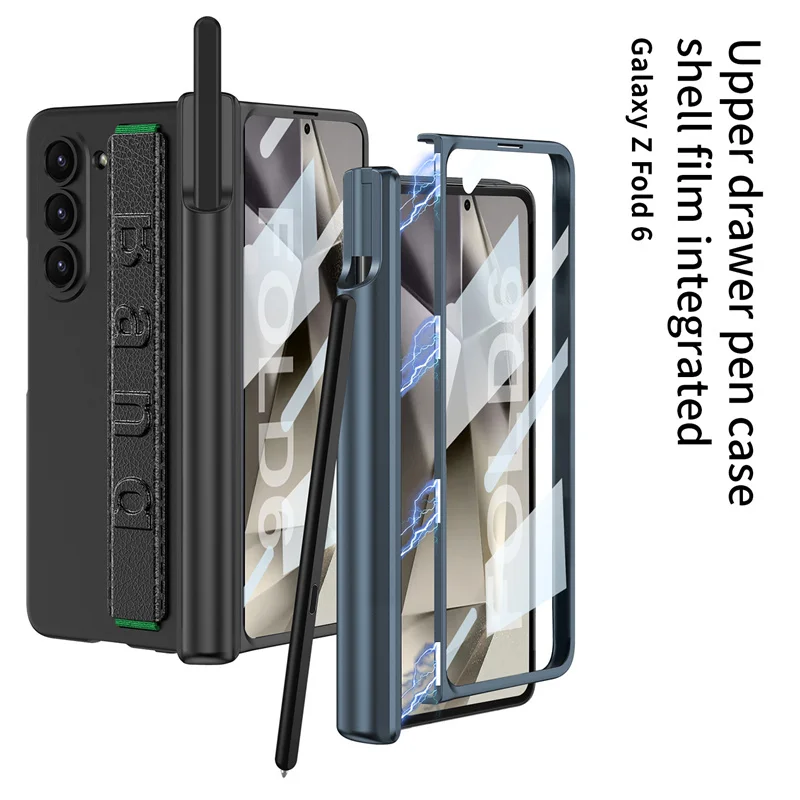 With Wrist Strap Pen Holder Case For Samsung Galaxy Z Fold 6 5 4 3 Fold4 Fold5 5G Cover With Screen Glass Pen Slot Hard Case - Image 3