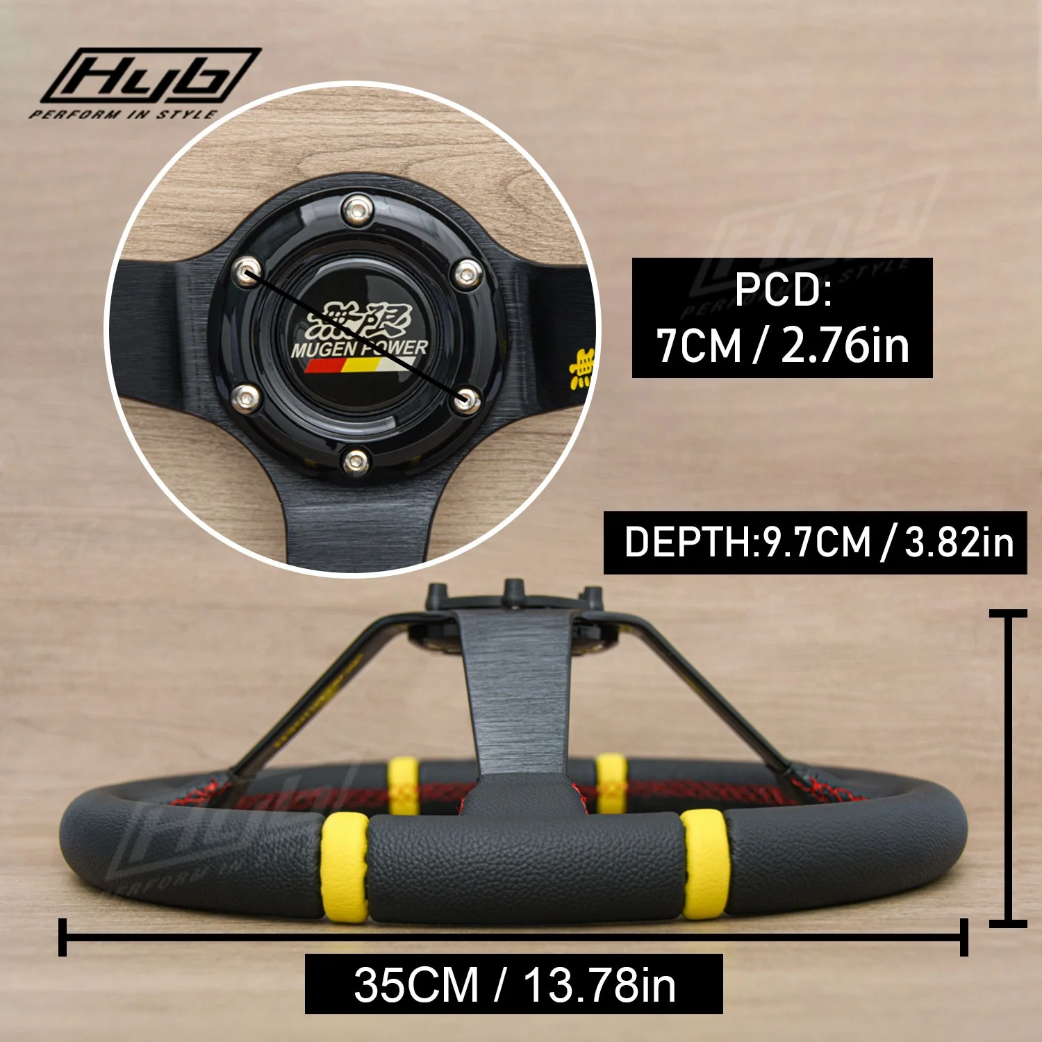 Universal JDM Mugen Power Steering Wheel Deep Dish Racing Sports Car Steering Wheel 14inch Sim Race Gaming Steering Wheel