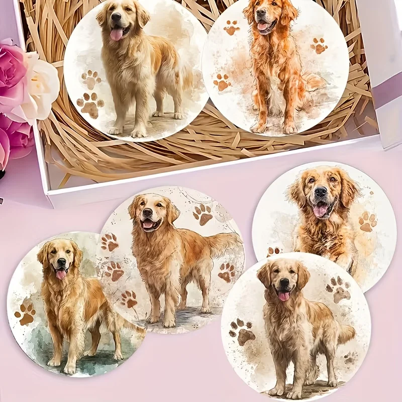 2D Adorable Golden Retriever Pet Theme Wooden Coaster Lightweight Office Home Party Seasonal Festive Christmas New Year Decor