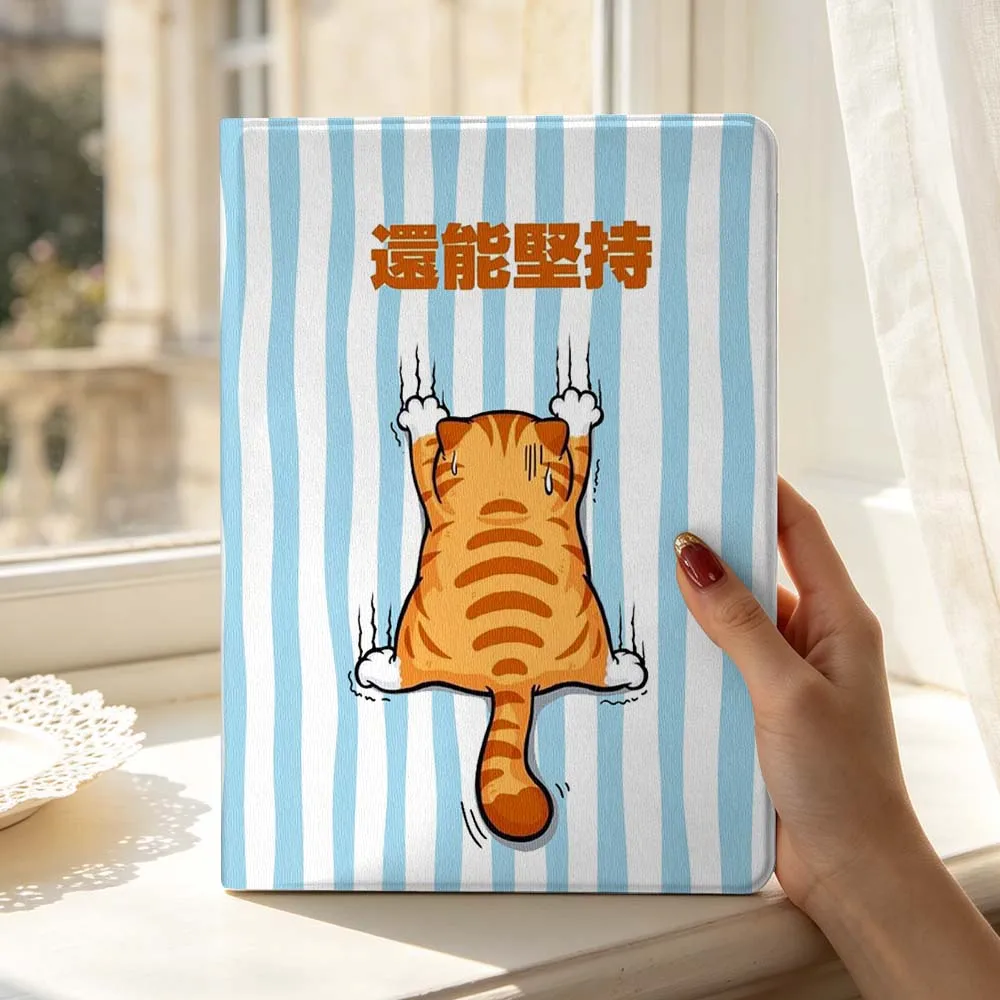 Étui souple pour tablette Samsung Galaxy Tab S11 S10 S9 S8 S7 S6 A9 A8 A11 Lite FE Plus avec support pour stylet, motif chat persistant de dessin animé