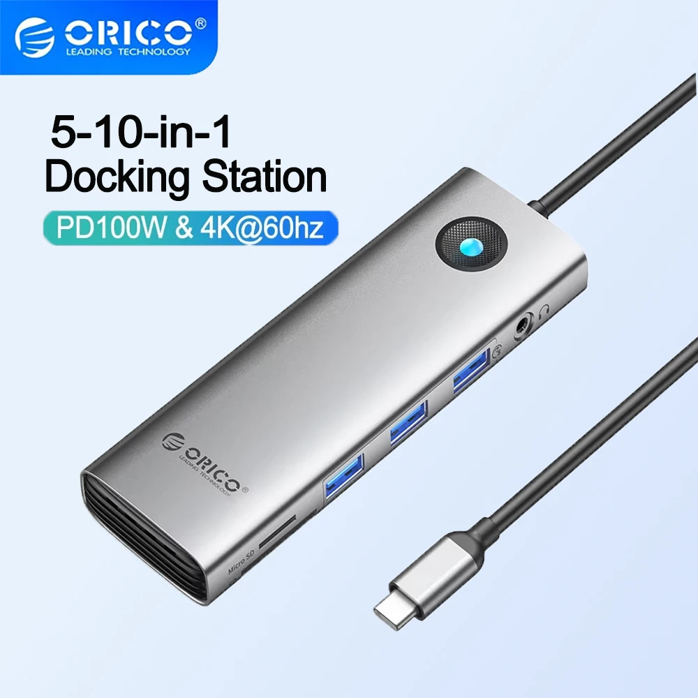 

ORICO 5-10-in-1 Docking Station TypeC HUB to 4K60Hz HDMI-compatible USB3.0 Adapter RJ45 PD100W Charge For Macbook Pro Air Laptop