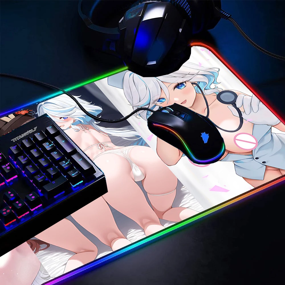 Long Mousepad RGB LED Anime Nsfw Gaming Mouse Pad Rubber Play Mat Adult Womanizer Desktop Sex Table Carpet Hip Uncensored Hentai