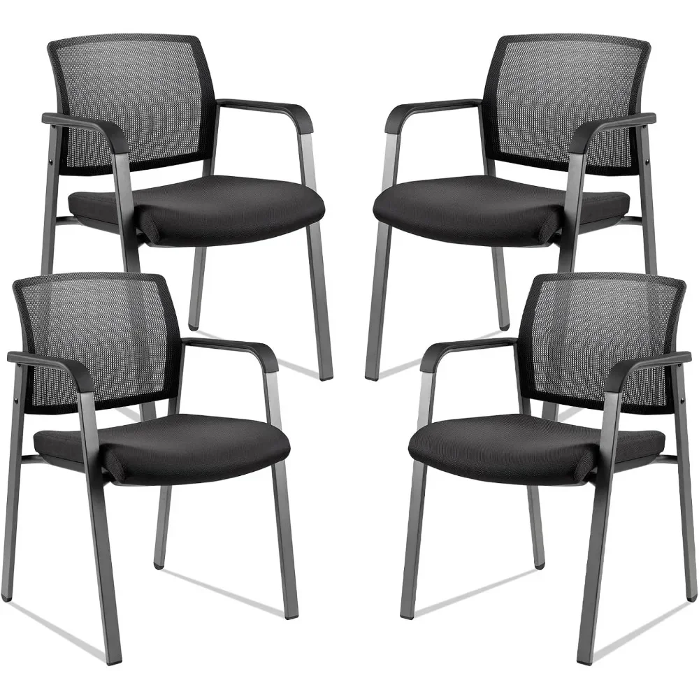 Mesh Back Stacking Arm Chairs with Upholstered Fabric Seat and Ergonomic Lumber Support 4 Pack Set New Version,  School Chairs