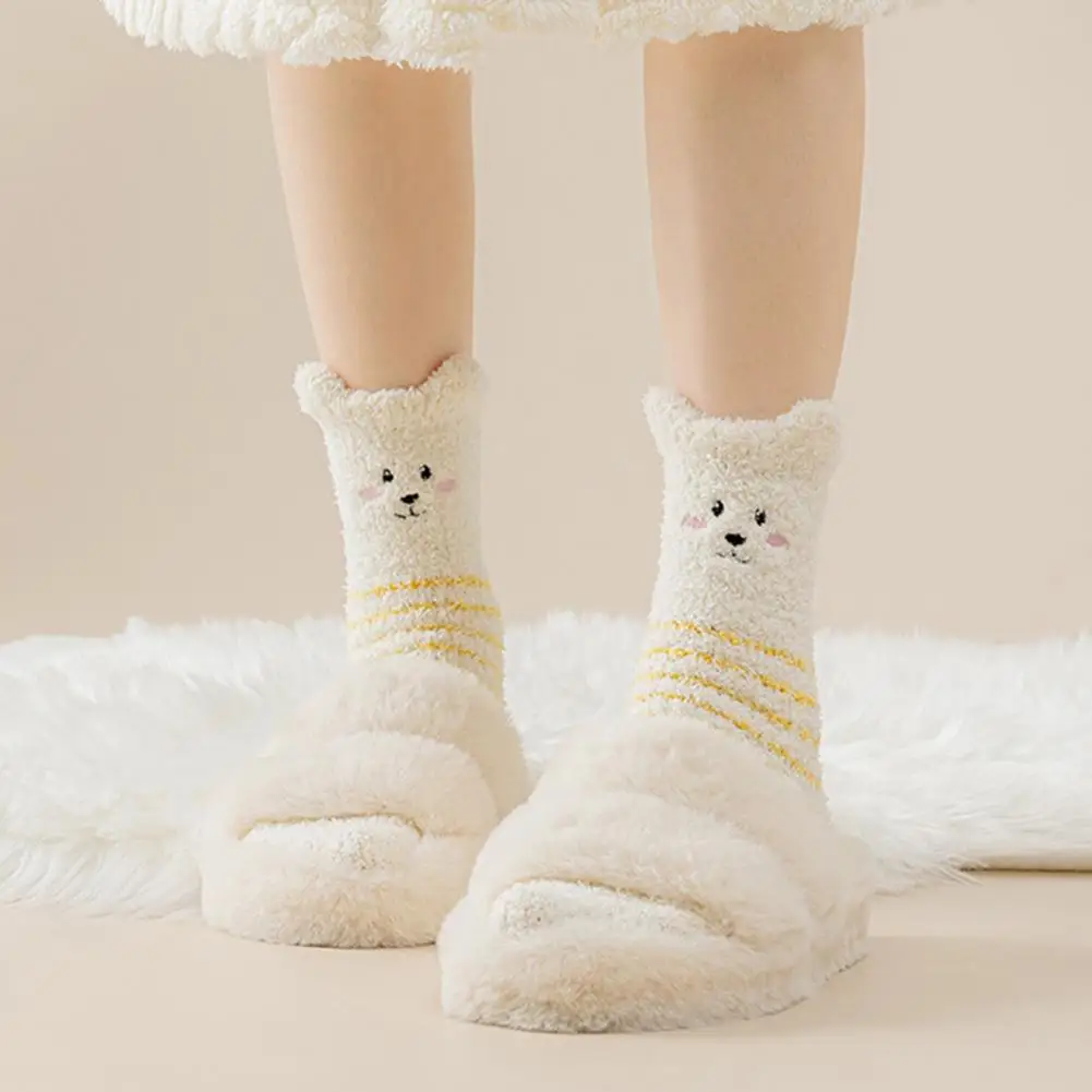 Soft Skin-friendly Socks Coral Velvet Socks Fluffy Winter Crew Socks with Cute Embroidery Thick Fuzzy Plush Thermal for Women