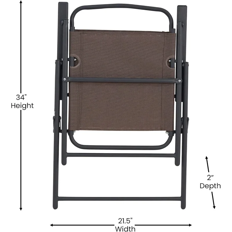 Складные стулья-слинги для патио, уличные текстиленовые стулья для газона с подлокотниками, набор из 2, весом до 300 фунтов, коричневые