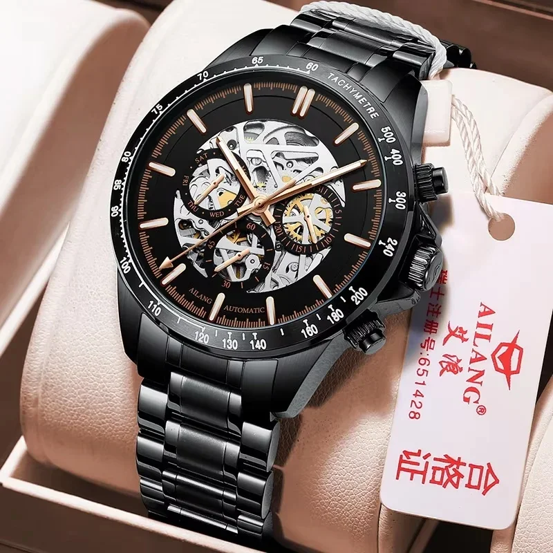 AILANG 8827 Skeleton Mechanical Watch Top Brand Luxury Men's Steampunk Transparent Hollow Automatic Watch Relogio Masculino