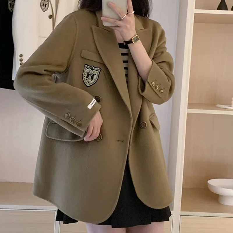 autumn and winter new badge suit double-sided cashmere coat wool double-sided tweed coat