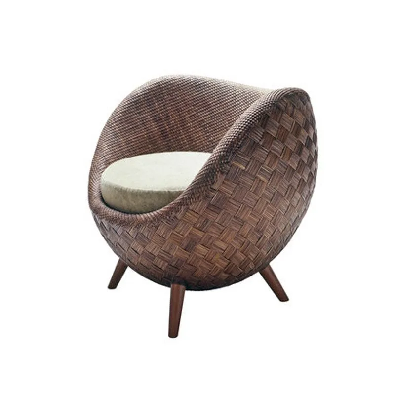 Hand woven garden chair natural rattan art, casual sofa chair footstool combination balcony courtyard rattan fabric single chair