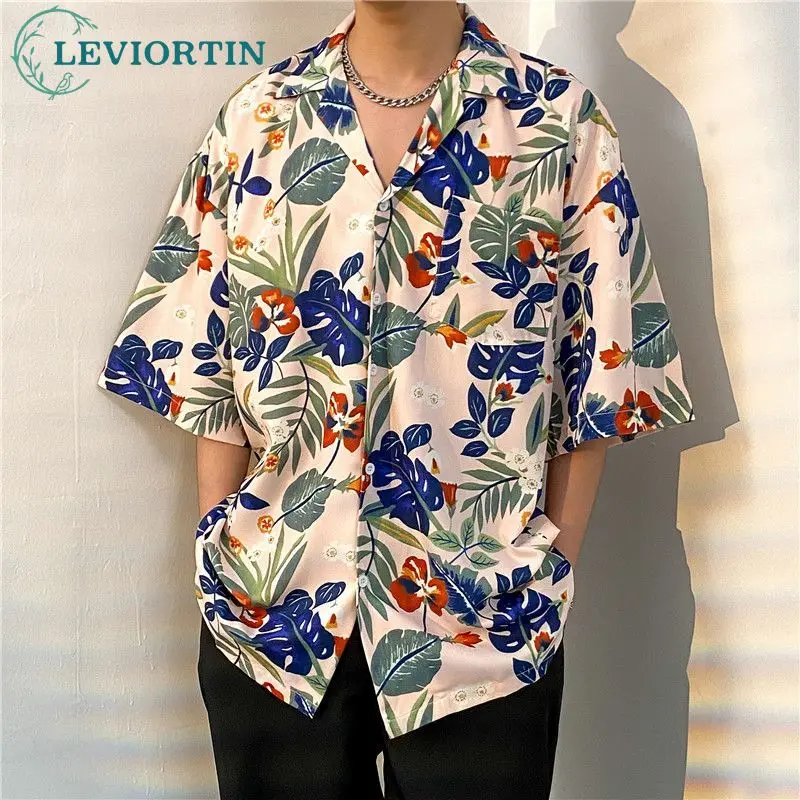 

Men's Versatile Ruffian Blouse Shirt Leaves Print Hip Hop Hawaiian Summer Short Sleeve Rockabilly Tropical Holiday Beach Shirts