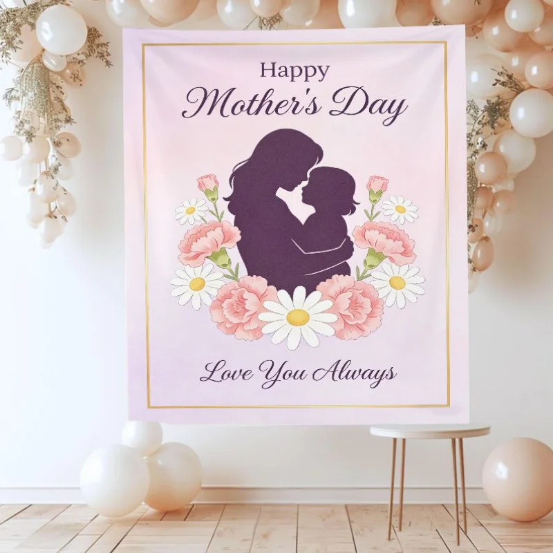 Happy Mother's Day 2026 Hanging Tapestry Watercolor Flower Parent-Child Polyester Fiber Wall Art Bohemian Home Decor Gift