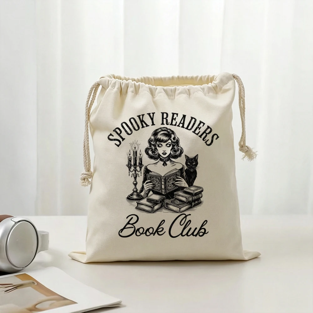 Personalized Spooky Readers Drawstring Bags Custom Name Ghosts Book Club Halloween Reading Storage Gifts Pouches for Women Girls