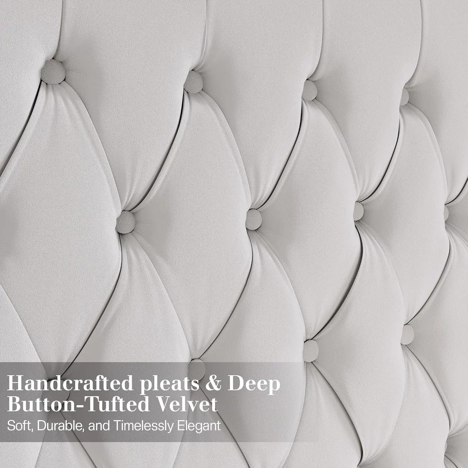 킹 사이즈 침대 프레임, 61.4인치 높이의 윙백 헤드보드, 벨벳 소재 플랫폼 침대, 수제 주름 및 깊은 디자인