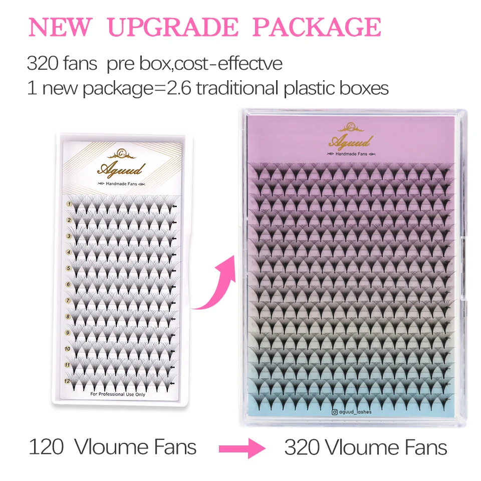 AGUUD All Size 3D-40D Premium Handmade Thin Pointy Base Premade Russian Volume Lash Extension Fans Dark Black False Eyelashes