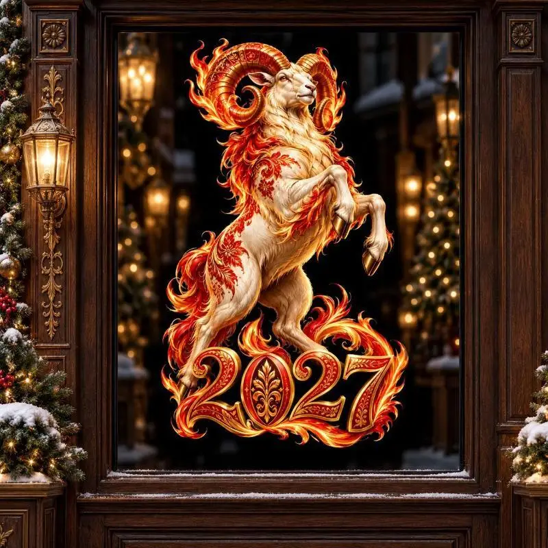 2027 Year Of The Sheep Glass Decor Stickers Waterproof No Residue Static Decals For New Year Christmas Party Office Door Window