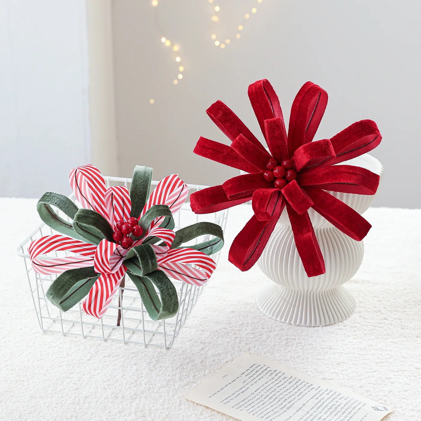 

Christmas Flowers Fabric Ribbon Red Fruit Arrangement Flower Arrangement High-grade Light Luxury Fabric Christmas Decor
