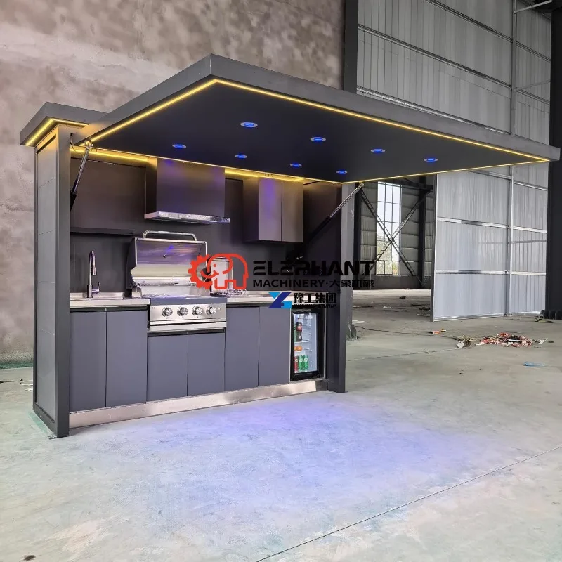 Outdoor Kitchen with Roof and Grill Modular Outdoor Kitchen Island with Sink Refrigerator Storage Cabinet Backyard Patio BBQ