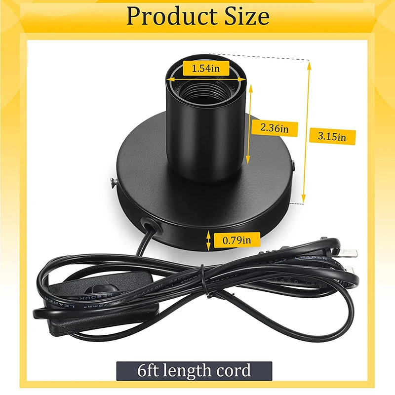 1/2 قطعة قاعدة مصابيح سطح المكتب المعدنية السوداء E27 حامل المصباح المسمار ضوء لمبة حامل مع الحبل على إيقاف التبديل التوصيل لعقد غرفة المصباح