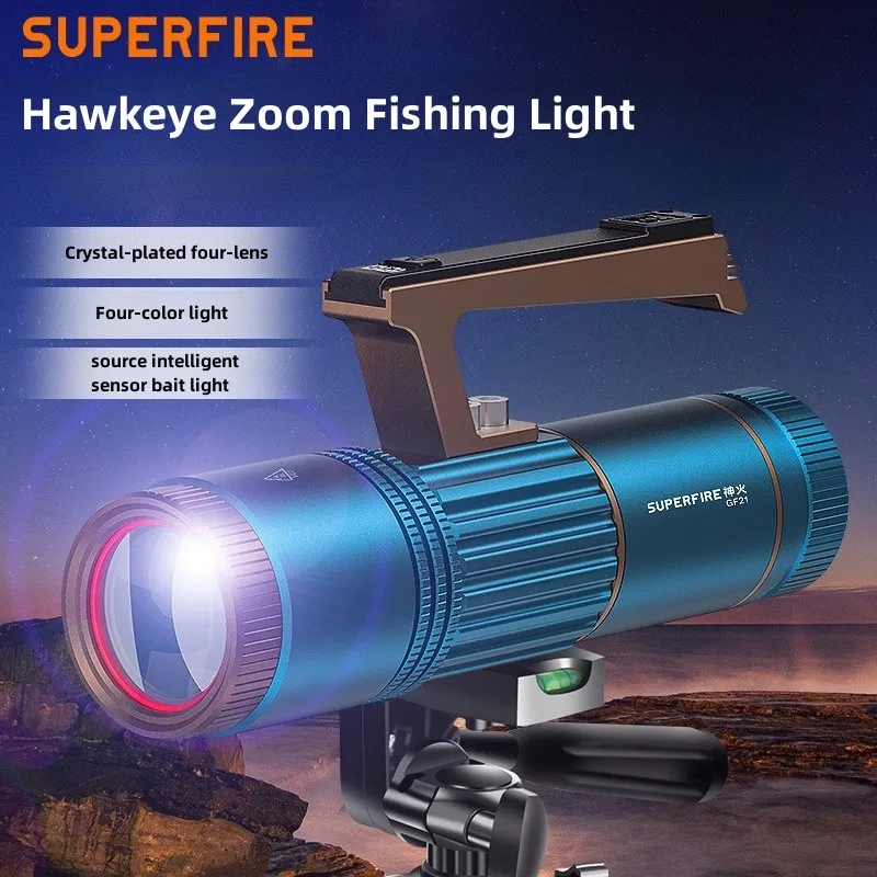 Imagem -02 - Superfire-lanterna Ajustável de Quatro Cores Gf21 20w Amarelo Azul Branco Roxo Fonte de Luz Suporta Zoom