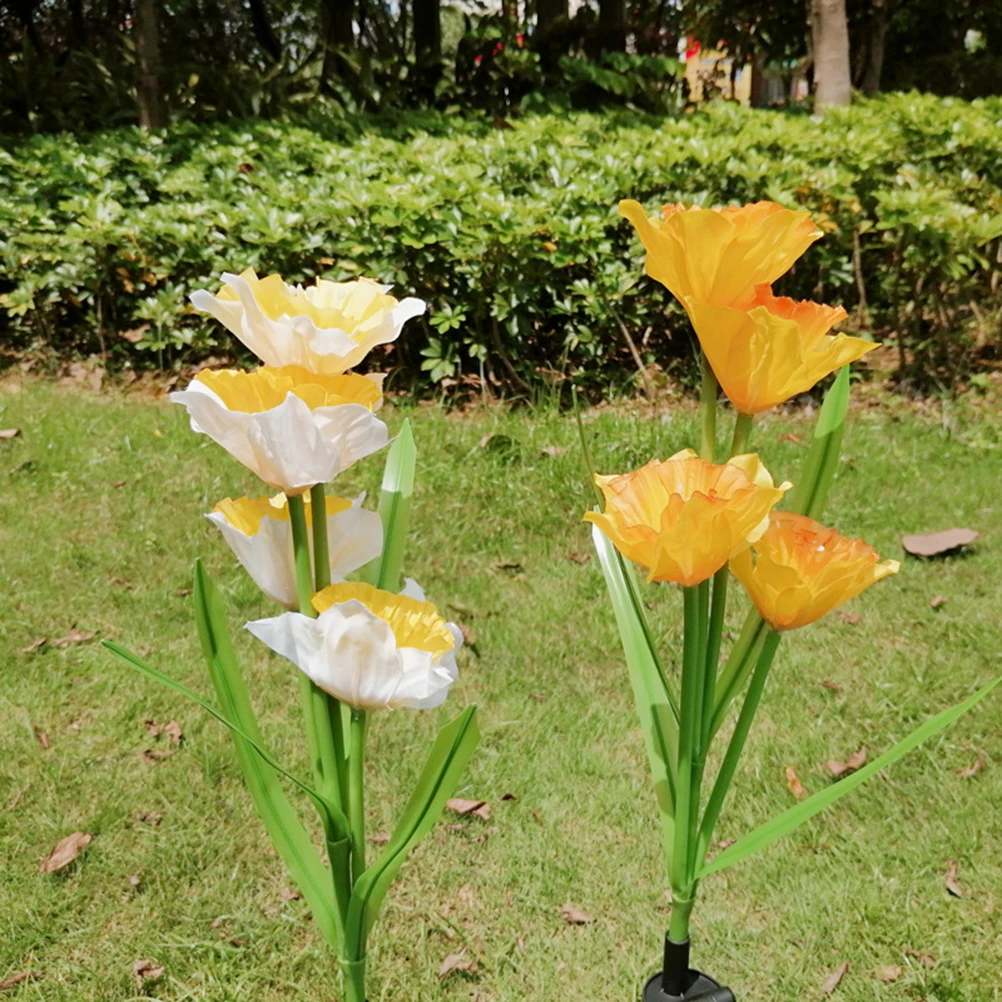 2 pcs Solar Powered Led Lawn Floor Light Durable Waterproof Long Stick Daffodil Flower Outdoor Garden Yard